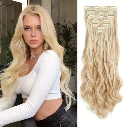 Extensões de cabelo Sintético Extensão de Cabelo Sintético Ondulado 22″ Longo com 7 Peças e Presilhas (Cabeça Completa) | Loja dos Cabelos