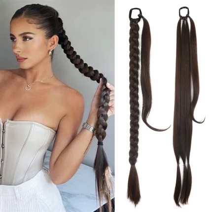 Rabo de Cavalo Extensão de Rabo de Cavalo Trançado Sintético Feminino Preto ou Loiro com Elástico, Cauda Longa Natural para Cabelo | Loja dos Cabelos