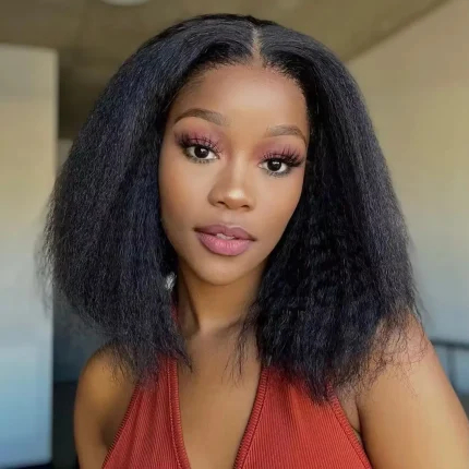 Perucas Peruca Front Lace 13×4 Yaki Liso em Cabelo Humano com Renda Transparente Pré-Pluckada Bob Curto com Fechamento Natural | Loja dos Cabelos