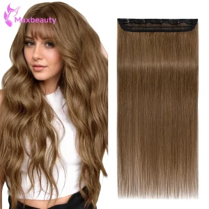Extensões de cabelo Natural Aplique de Cabelo Humano Liso com Presilhas 3/4 Cabeça Cor Castanho Claro – 1 Peça com 5 Clipes para Mulheres | Loja dos Cabelos
