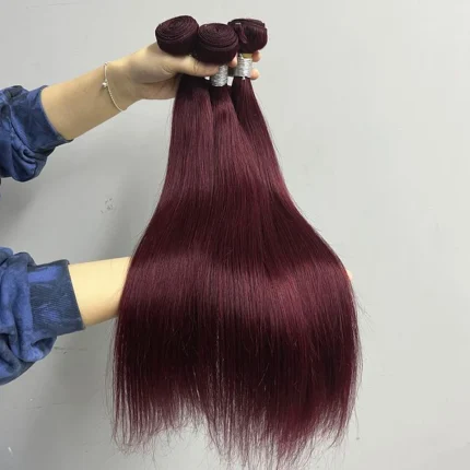 Extensões de cabelo Natural Cabelo Humano Peruano Liso Vermelho Vinho 99j Graus 12A Remy Feixes de Extensão Premium | Loja dos Cabelos