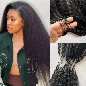 Extensões de cabelo Natural Extensões de Cabelo Humano Kinky Liso para Crochê, Tranças Sem Nó Pré-Separadas com Efeito Pluma, Leves e Naturais Brasileiras | Loja dos Cabelos