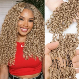 Extensões de cabelo Natural Extensões de Cabelo Humano Cacheado Birmanês Loiro Mel Sem Nós Invisíveis – Pacotes Reutilizáveis para Tranças Boho com Efeito Pluma | Loja dos Cabelos
