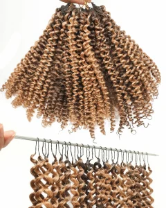Extensões de cabelo Natural Extensão de Cabelo Humano Cacheado Kinky com Mechas P4/27 Castanho Escuro e Loiro Estilo Jerry Curl | Loja dos Cabelos