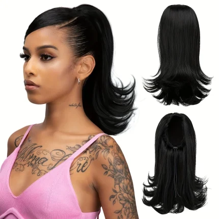 Rabo de Cavalo Extensão de Rabo de Cavalo com Cordão Kinky Straight para Mulheres Afro, Extensão de Cabelo Sintético Preto | Loja dos Cabelos