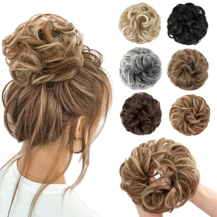 Extensões de cabelo Sintético Extensão de Cabelo Sintético Coque Bagunçado Grande Encaracolado com Elástico (Scrunchie) para Penteados Femininos | Loja dos Cabelos