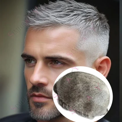 Peruca Masculina de Cabelo Humano com Fios Grisalhos (1B80/1B65) Base de Pele Ultrafina – Prótese Capilar Natural Indetectável