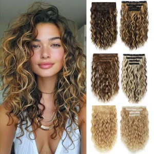 Extensões de cabelo Sintético Kit com 4 Extensões de Cabelo com Presilha 12” Sintético Resistente ao Calor Curto Macio Aspecto Natural | Loja dos Cabelos