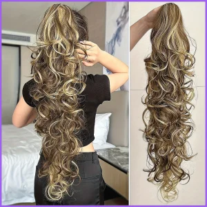 Rabo de Cavalo Aplique de Cabelo Rabo de Cavalo Ondulado Longo com Clipe, Fibra Sintética Cacheada Volumosa para Mulheres | Loja dos Cabelos