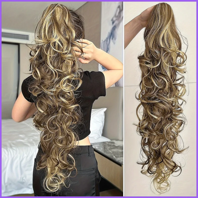 Rabo de Cavalo Aplique de Cabelo Rabo de Cavalo Ondulado Longo com Clipe, Fibra Sintética Cacheada Volumosa para Mulheres | Loja dos Cabelos