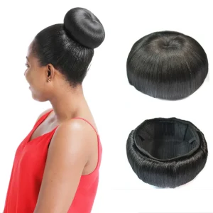 Extensões de cabelo Sintético Aplique de Coque Sintético com Franja e Elástico Tipo Chignon Donut com Presilha Preto Natural | Loja dos Cabelos