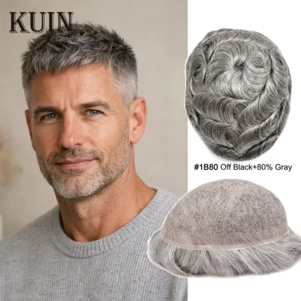 Perucas Prótese Capilar Masculina de Cabelo Humano com Base de Renda Suíça, Frente Descolorida e Alta Respirabilidade | Loja dos Cabelos