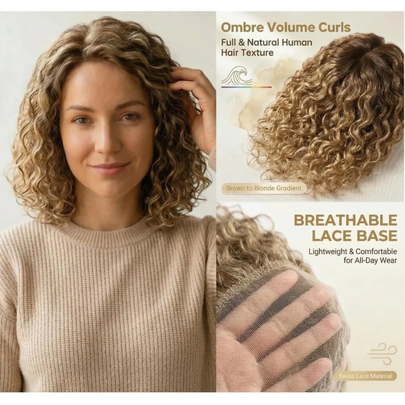 Perucas Topper Capilar de Cabelo Humano 100% com Base em Renda Suíça, Ondulado Natural, Leve e Respirável com Presilhas Clip-in | Loja dos Cabelos