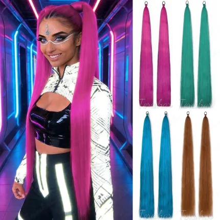 Rabo de Cavalo Rabo de Cavalo Sintético Super Longo Liso Colorido 110cm – Kit com 2 Peças para Trança com Elástico, Acessório para Cabelo e Fantasias | Loja dos Cabelos