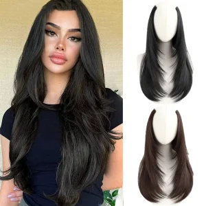 Perucas Peruca V-Shape em Camadas de Cabelo Sintético Longo Cacheado, Resistente ao Calor, com Presilhas para Mulheres | Loja dos Cabelos