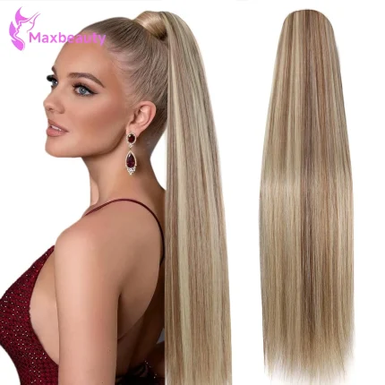Rabo de Cavalo Aplique de Rabo de Cavalo Loiro Longo P8/613 em Cabelo Humano Liso com Cordão e Clipe para Mulheres | Loja dos Cabelos