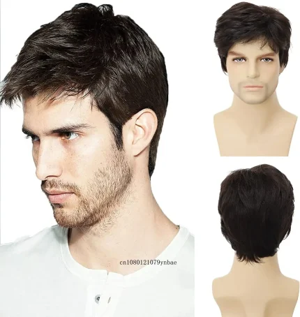 Perucas Peruca Sintética Curta Marrom Escuro Masculina Corte Pixie Lisa Natural Resistente ao Calor para Uso Diário, Cosplay e Festas | Loja dos Cabelos