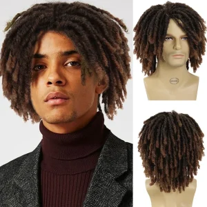Perucas Peruca Masculina Afro Sintética Ombre Castanha com Dreadlocks Curtos Torcidos Estilo Rapper para Cosplay e Uso Diário | Loja dos Cabelos