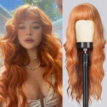 Perucas Peruca Laranja Ondulada com Ondas Grandes – Sintética, Alta Temperatura, Perfeita para Halloween, Cosplay e Dia a Dia | Loja dos Cabelos