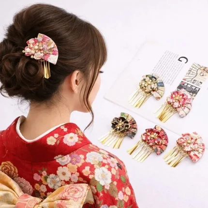 Grampo de Cabelo Feminino com Flor de Pérola Sintética Estilo Japonês – Acessório para Meninas, Infantil e Cosplay