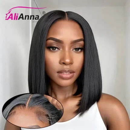 Perucas Peruca Bob Curta Lisa de Cabelo Humano sem Cola com Lace 4×4 Transparente e Nós Descoloridos Pronta para Uso | Loja dos Cabelos