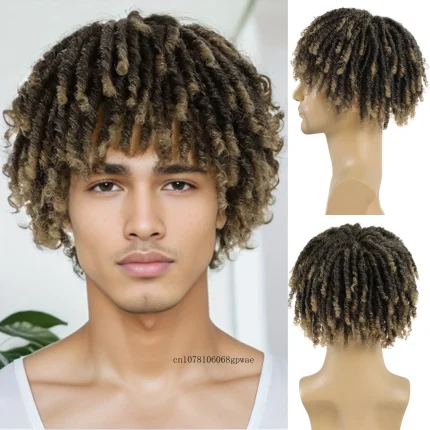 Perucas Peruca Afro Masculina com Dreadlocks Sintéticos Loiros Trançados Curta com Presilhas Tipo Topper | Loja dos Cabelos
