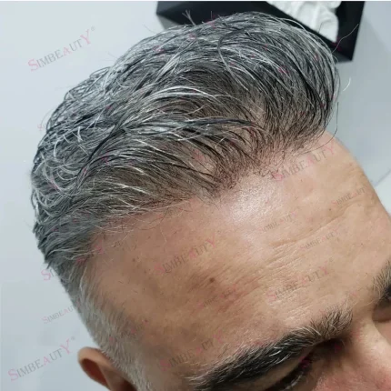 Prótese Capilar Masculina Cinza de Cabelo Humano 80% | Ultrafina 0,02mm com Efeito Natural Invisível