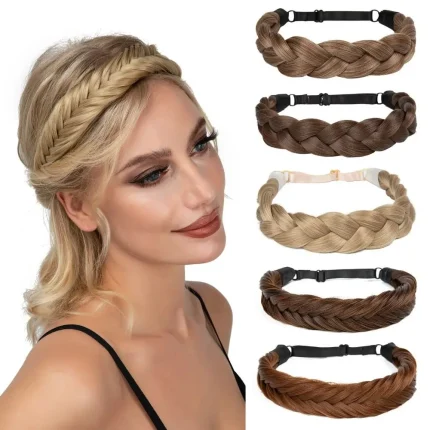 Extensões de cabelo Sintético Faixa de Cabelo Trançada Ajustável – Extensão Sintética para Coque, Elástica e Antiderrapante, Cores Dourado/Marrom/Preto | Loja dos Cabelos