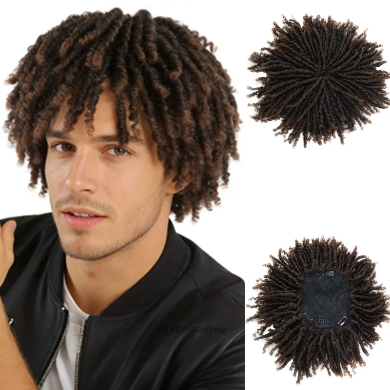 Perucas Peruca Masculina Afro Sintética com Dreadlocks Curtos Trançados Ombre Marrom para Uso Diário e Fantasia | Loja dos Cabelos