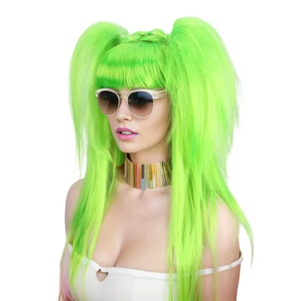 Perucas Peruca Longa Verde Lisa com Rabo de Cavalo Duplo Anxin – Peruca Feminina para Festa, Cosplay e Fantasia | Loja dos Cabelos