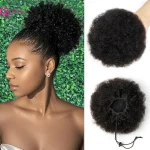 Extensões de cabelo Natural Aplique Afro Puff em Cabelo Humano Brasileiro Virgem Cacheado 8 Polegadas com Cordão para Mulheres | Loja dos Cabelos