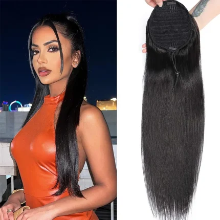 Rabo de Cavalo Aplique de Rabo de Cavalo em Cabelo Humano Remy Liso Sedoso com Cordão e Clipe para Mulheres | Loja dos Cabelos
