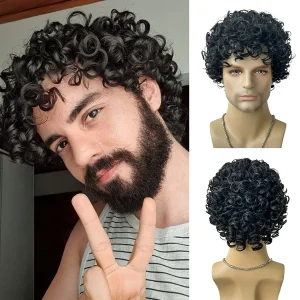 Perucas Peruca Masculina Afro Curta Encaracolada Sintética Natural em Camadas para Cosplay e Fantasia | Loja dos Cabelos