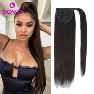 Rabo de Cavalo Aplique de Rabo de Cavalo SOVO em Cabelo Humano Remy Brasileiro Liso 60g 100g 120g 150g | Loja dos Cabelos