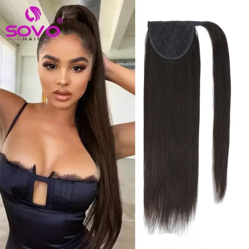 Rabo de Cavalo Aplique de Rabo de Cavalo SOVO em Cabelo Humano Remy Brasileiro Liso 60g 100g 120g 150g | Loja dos Cabelos