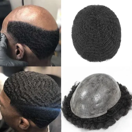 Prótese Capilar Masculina Afro em Cabelo Humano com Base PU Ultrafina e Visual Natural Preto #1