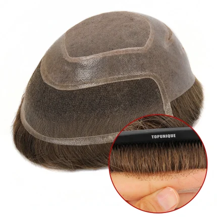 Prótese Capilar Masculina Beeos de Cabelo Humano com Base Lace e PU Respirável 130% Densidade Natural