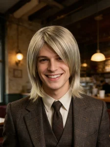 Perucas Peruca Masculina Mullet em Camadas Loiro Acinzentado com Franja Lateral Sintética para Rock e Fantasia Cosplay | Loja dos Cabelos