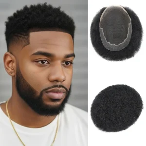 Perucas Prótese Capilar Masculina Afro Cacheada Invisível 8×10 em Cabelo Humano com Renda Respirável e Base PU Preta 1B | Loja dos Cabelos