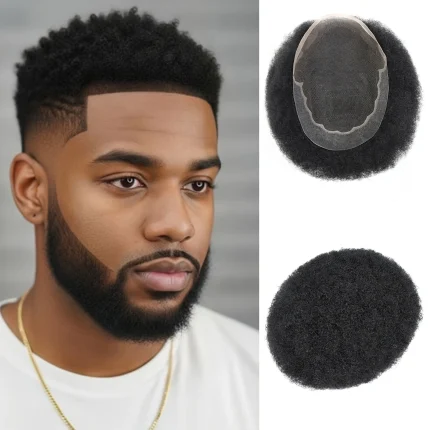 Perucas Prótese Capilar Masculina Afro Cacheada Invisível 8×10 em Cabelo Humano com Renda Respirável e Base PU Preta 1B | Loja dos Cabelos