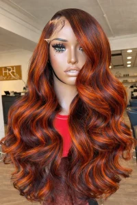 Perucas Peruca Humana Ondulada Ombré com Mechas 4/350 Laranja Acobreado Frontal Lace 13×6 e 13×4 | Loja dos Cabelos