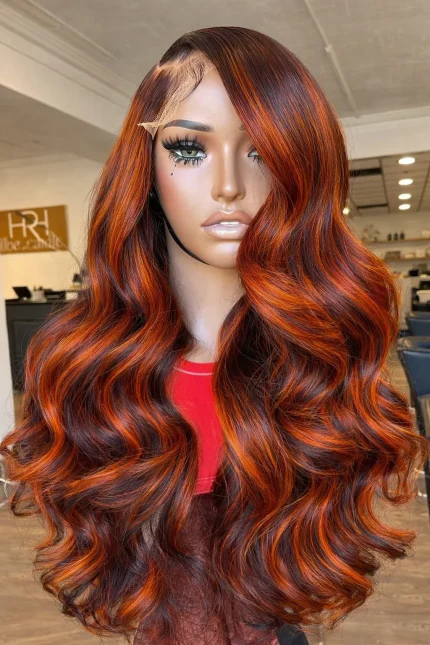 Perucas Peruca Humana Ondulada Ombré com Mechas 4/350 Laranja Acobreado Frontal Lace 13×6 e 13×4 | Loja dos Cabelos