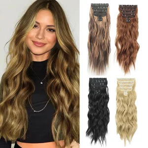 Extensões de cabelo Sintético Aplique de Cabelo Sintético Ondulado Longo 24” com Clip – 185g, Fio Grosso e Macio, 6 Peças – Estilo Ondas Naturais, Ideal para Festa e Uso Diário | Loja dos Cabelos
