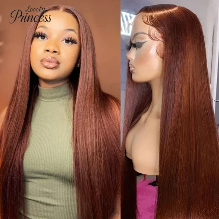 Perucas Peruca de Cabelo Humano Brasileiro Castanho Avermelhado com Lace Frontal HD Transparente 13×6 Feminina | Loja dos Cabelos