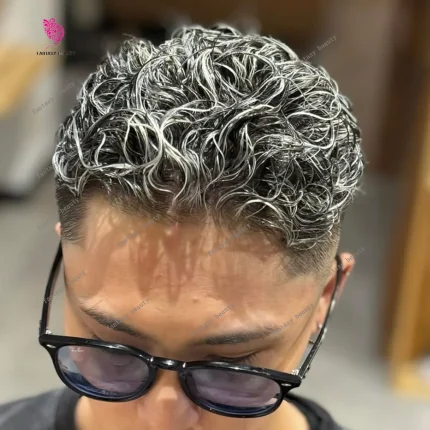 Prótese Capilar Masculina 100% Cabelo Humano Ondulado 30mm Castanho Escuro e Preto com Base Ultrafina PU 0,1mm