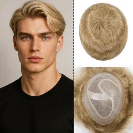 Perucas Prótese Capilar Masculina Loiro Liso em Cabelo Humano com Base Mono PU e Sistema de Reposição Capilar | Loja dos Cabelos