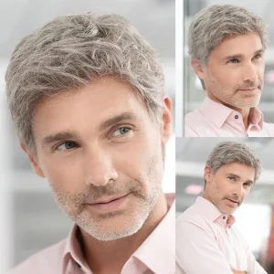 Perucas Peruca Masculina Curta Cinza em Camadas com Aparência Natural Resistente ao Calor para Fantasia e Halloween | Loja dos Cabelos