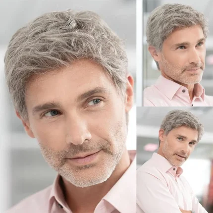 Perucas Peruca Masculina Curta Cinza em Camadas com Aparência Natural Resistente ao Calor para Fantasia e Halloween | Loja dos Cabelos
