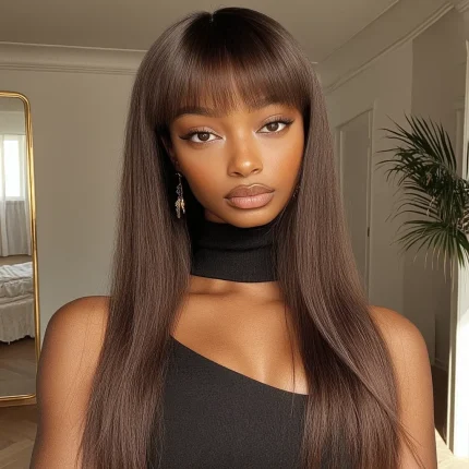 Peruca Feminina Longa Lisa com Franja Cabelo Humano Remy – Faro