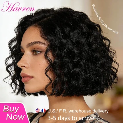Peruca Bob Cacheada HD Lace Sem Cola Cabelo Humano Lisboa